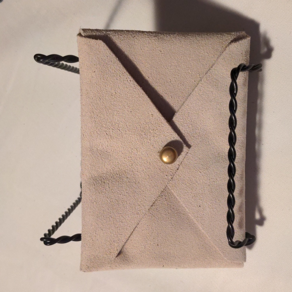 Handmade Genuine Suede Leather Envelope Pouch Light Stone